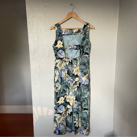 Vintage Floral Paradise Botanical Vacation Party Open Back Midi/Maxi Dress sz 10 - Picture 4 of 7